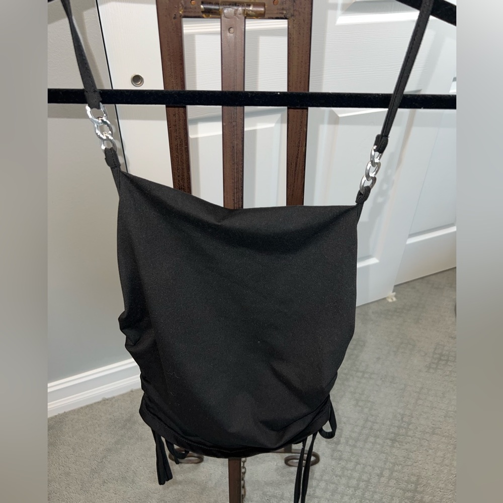 Shein Black top with chain link accents and draw string sides